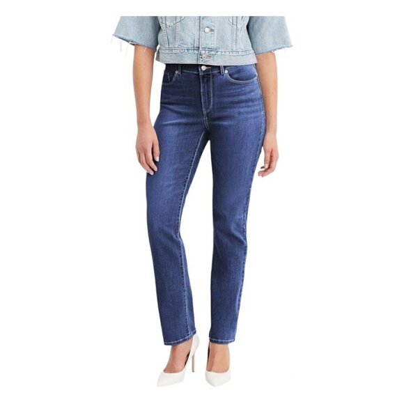 Women's Levi's Slimming Straight Fit Retro Stretch Denim Blue Jeans Size 29/30 - Picture 1 of 12